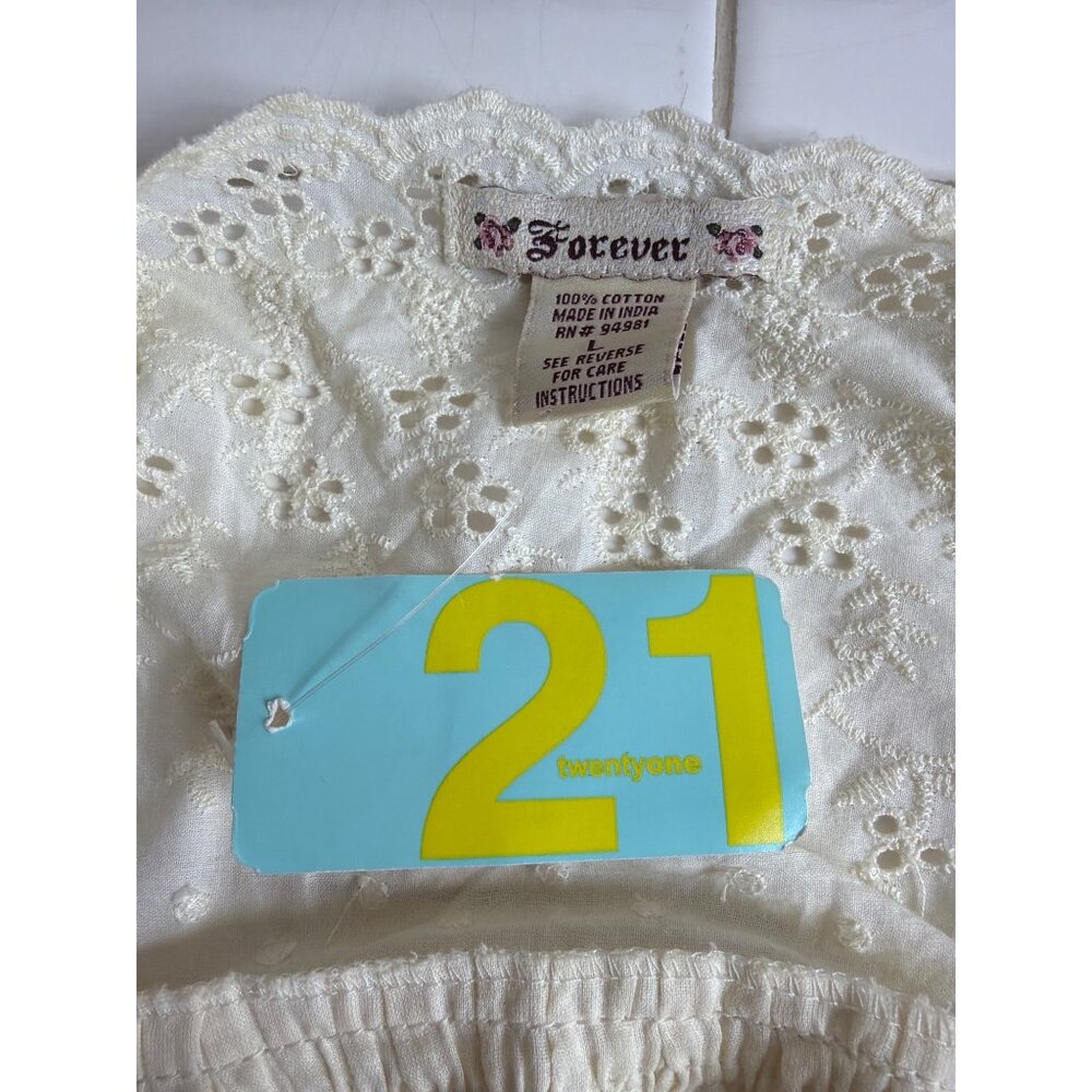 NWT Forever 21 Cottagecore Eyelet Lace Babydoll Dress Cream Cotton Size L - Picture 4 of 16